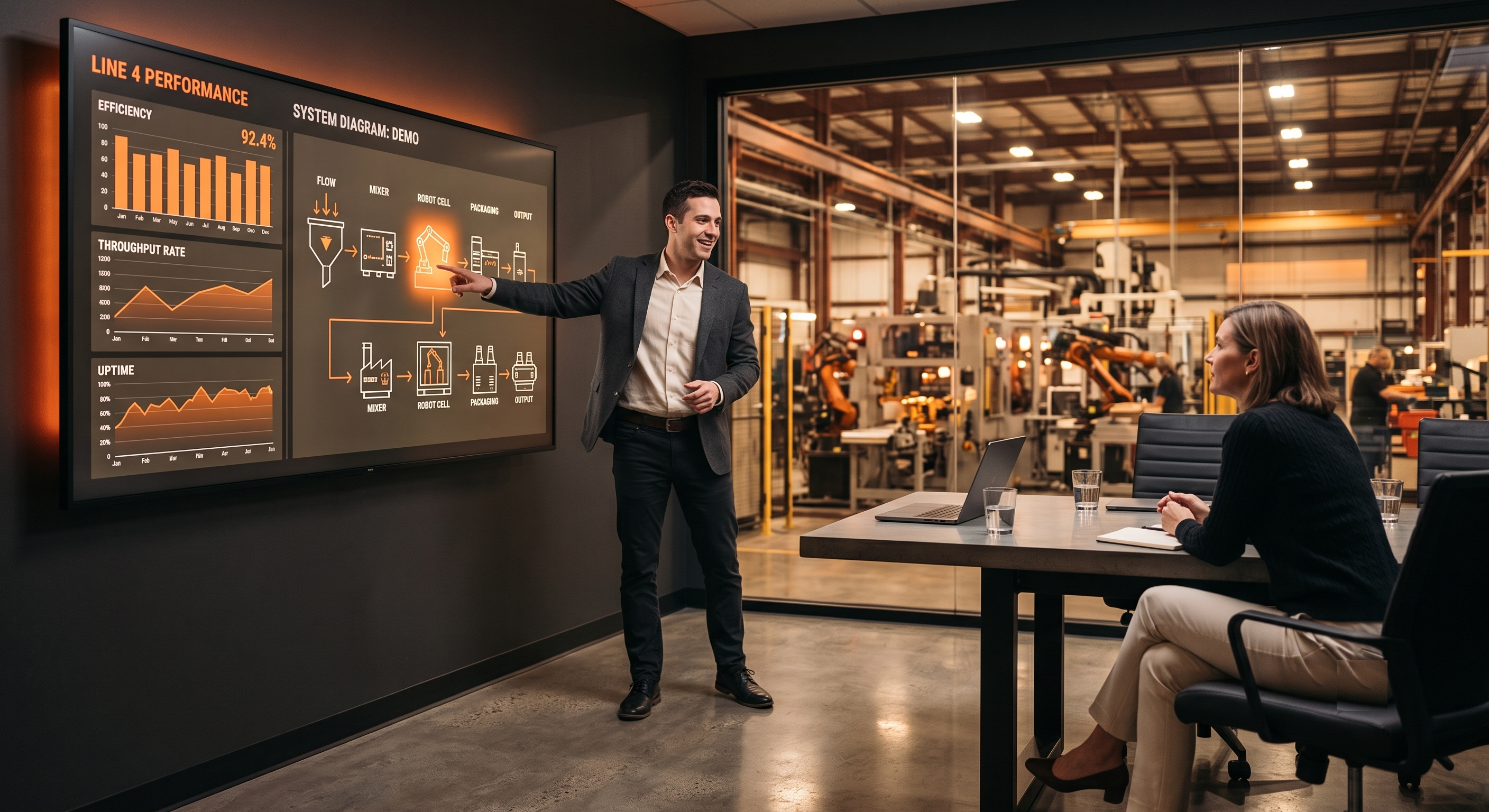 A sales engineer presenting a solution demo to an industrial client — SynapseAI